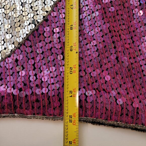 JLB Paris 100% Silk Sequin Short‑Sleeve Top L Pink Silver Gold Wave Party Blouse - Picture 14 of 14